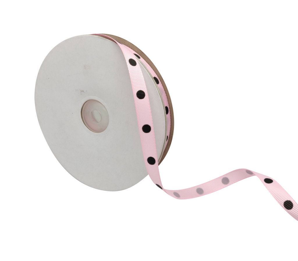 BABY PINK WITH BLACK ARIA DOTS RIBBON (10MM | 45MTR)