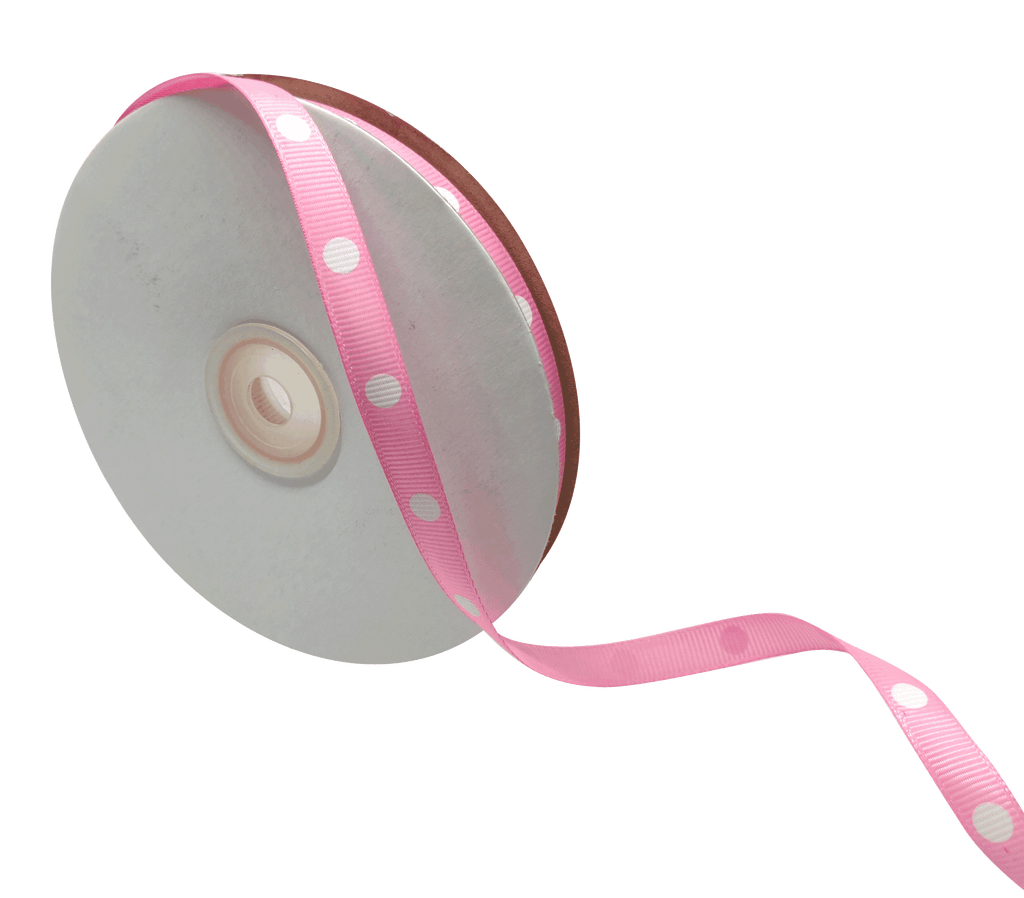 BABY PINK WITH WHITE ARIA DOTS RIBBON (10MM | 45MTR)