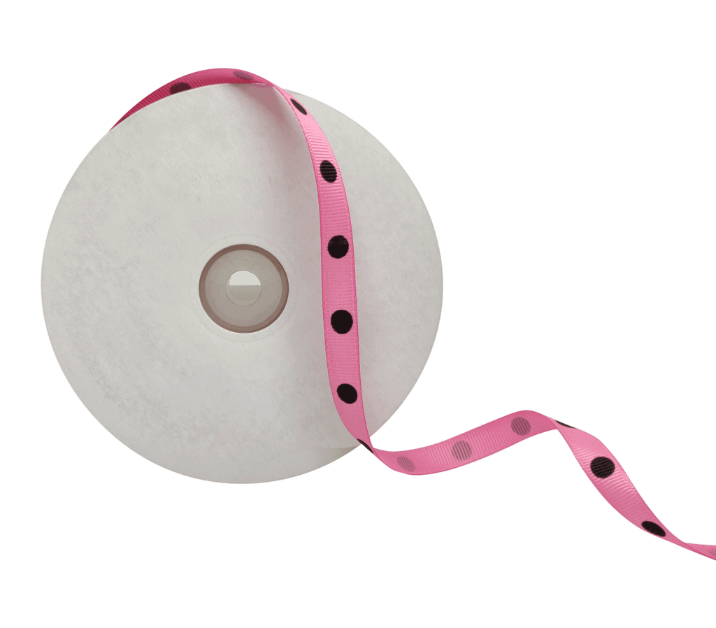 LIGHT PINK WITH BLACK ARIA DOTS RIBBON (10MM | 45MTR)