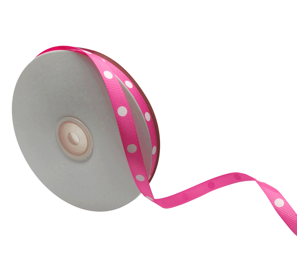 PINK WITH WHITE ARIA DOTS RIBBON (10MM | 45MTR)