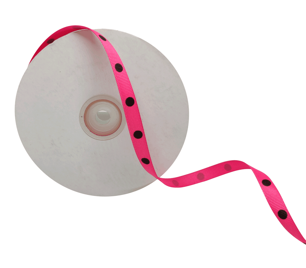 NEON PINK WITH BLACK ARIA DOTS RIBBON (10MM | 45MTR)