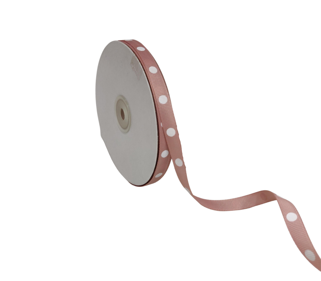 ROSE GOLD WITH WHITE ARIA DOTS RIBBON (10MM | 45MTR)