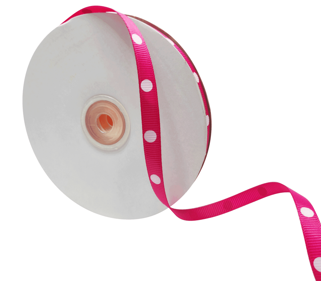 HOT PINK WITH WHITE ARIA DOTS RIBBON (10MM | 45MTR)