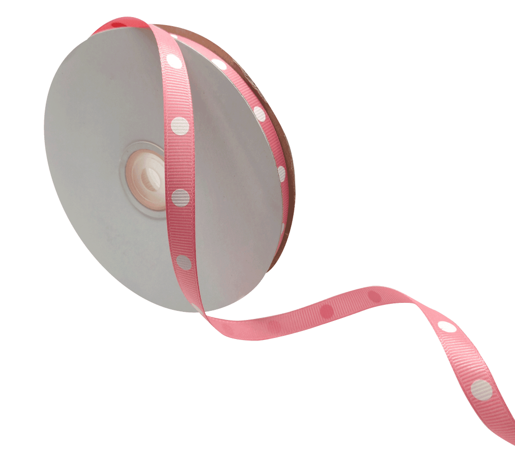 ROSE PINK WITH WHITE ARIA DOTS RIBBON (10MM | 45MTR)