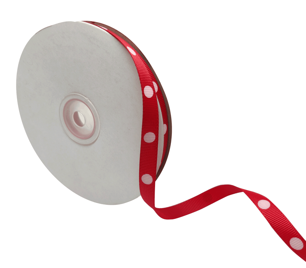RED WITH WHITE ARIA DOTS RIBBON (10MM | 45MTR)