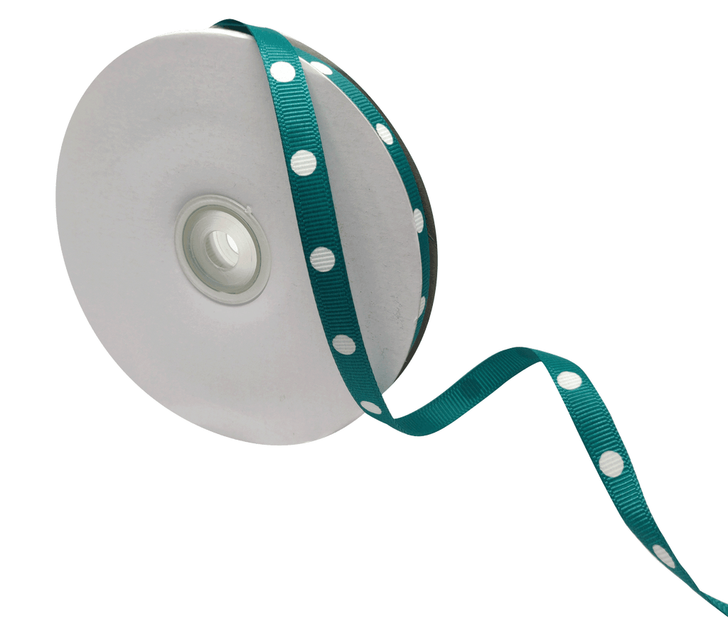 TEAL WITH WHITE ARIA DOTS RIBBON (10MM | 45MTR)