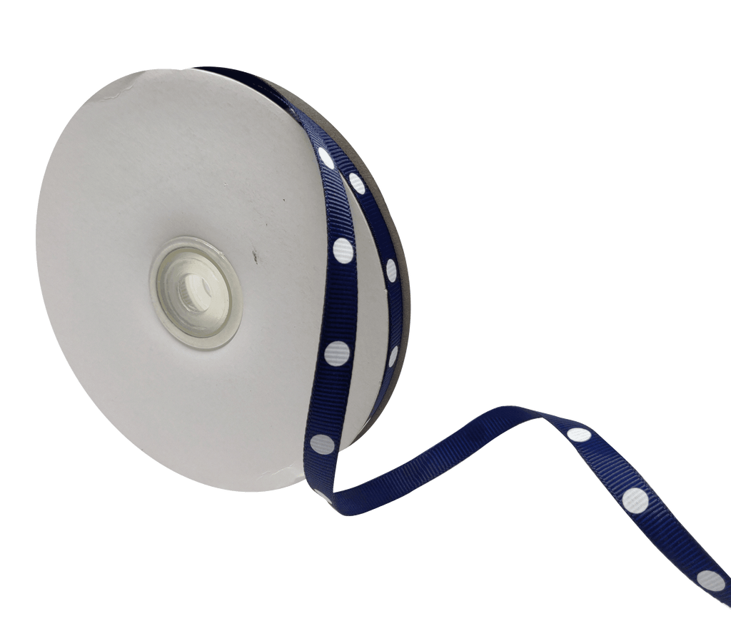 NAVY BLUE WITH WHITE ARIA DOTS RIBBON (10MM | 45MTR)