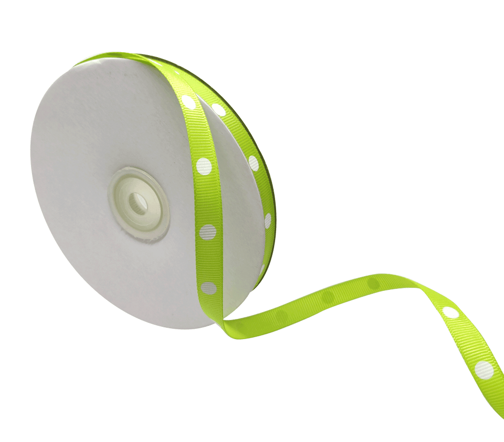 LIME GREEN WITH WHITE ARIA DOTS RIBBON (10MM | 45MTR)