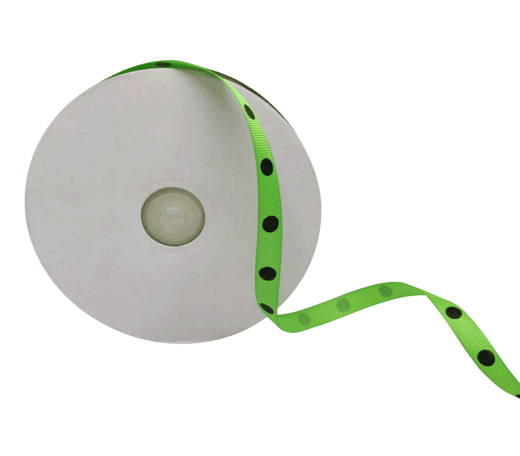 SPRING GREEN WITH BLACK ARIA DOTS RIBBON (10MM | 45MTR)