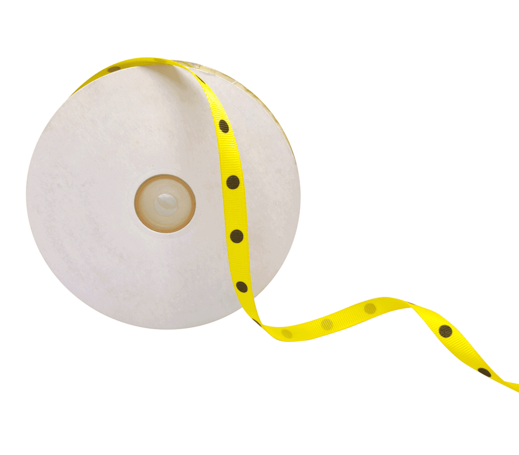 YELLOW WITH BLACK ARIA DOTS RIBBON (10MM | 45MTR)