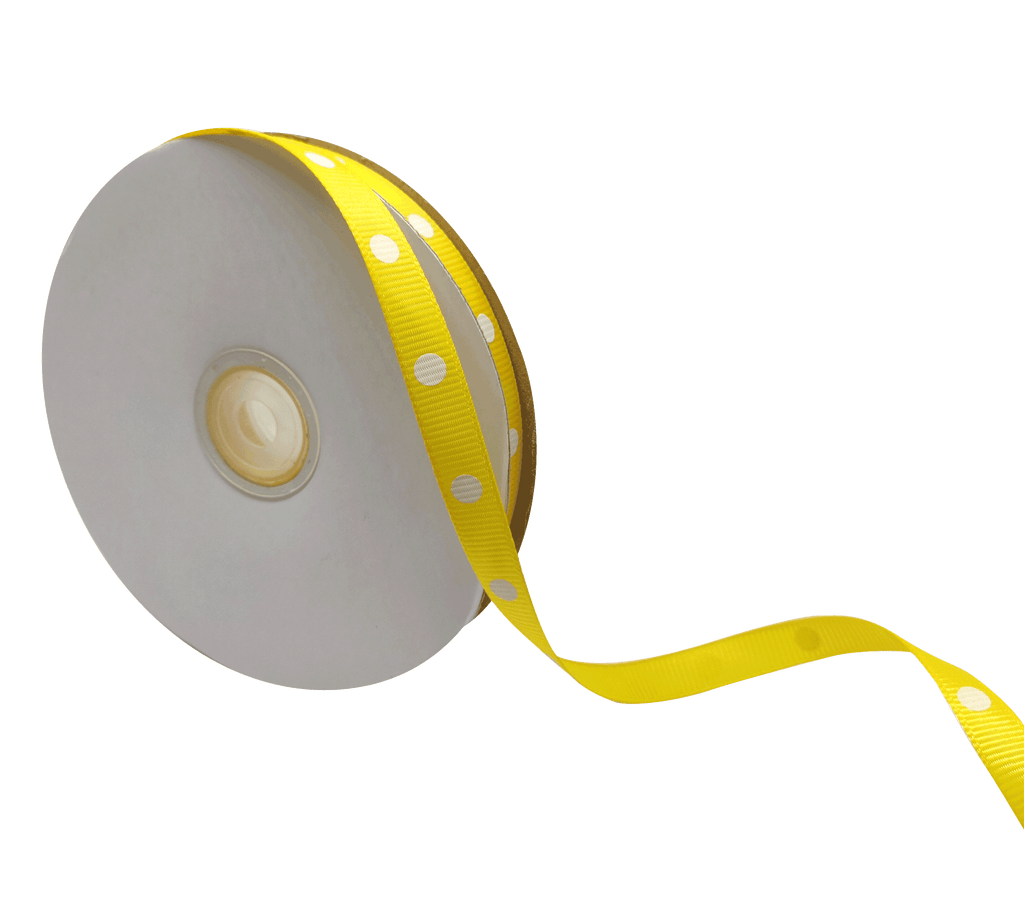YELLOW WITH WHITE ARIA DOTS RIBBON (10MM | 45MTR)