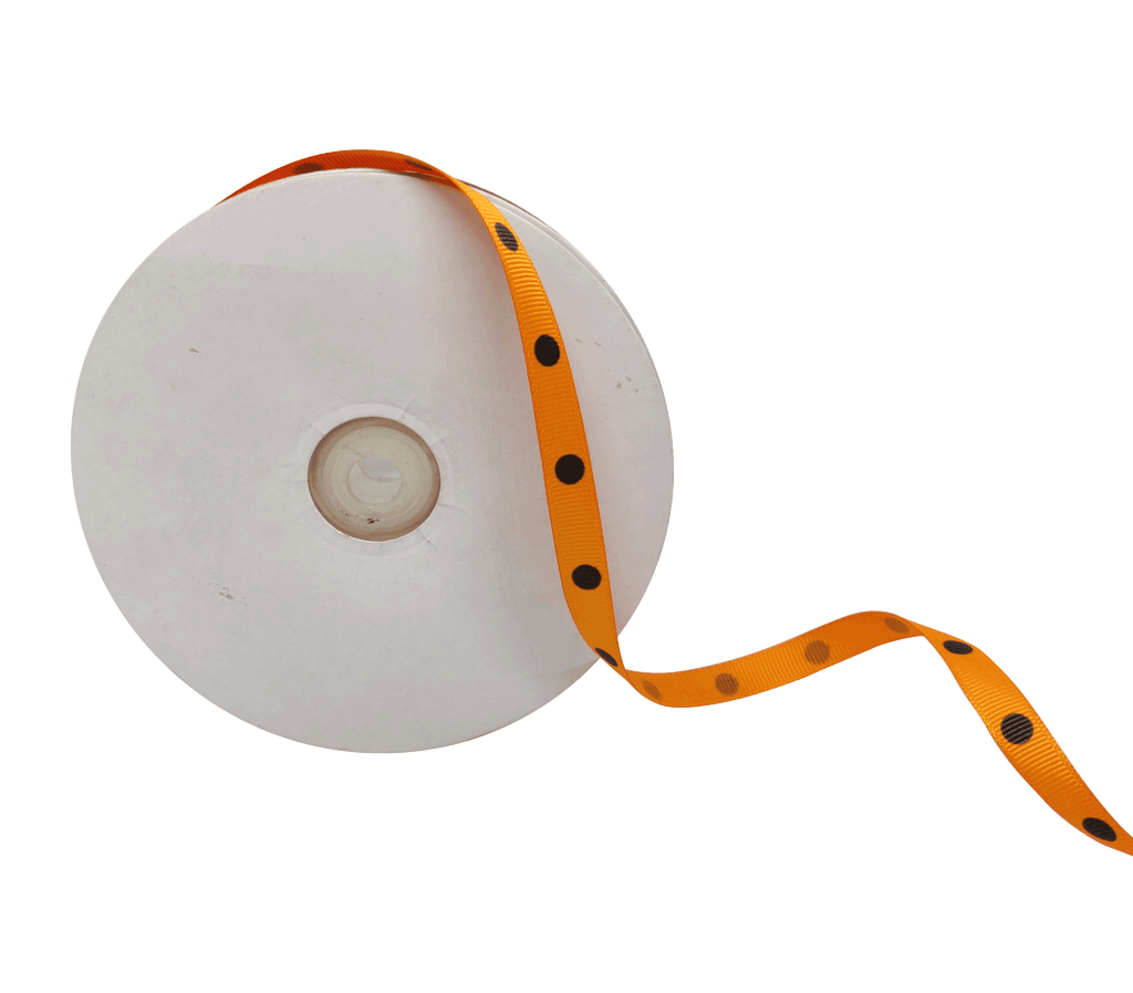 TANGERINE WITH BLACK ARIA DOTS RIBBON (10MM | 45MTR)