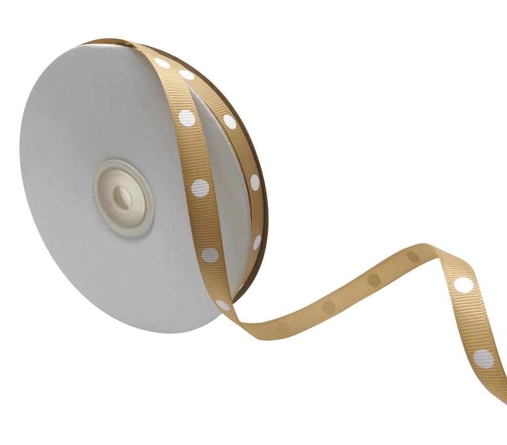 GOLD WITH WHITE ARIA DOTS RIBBON (10MM | 45MTR)