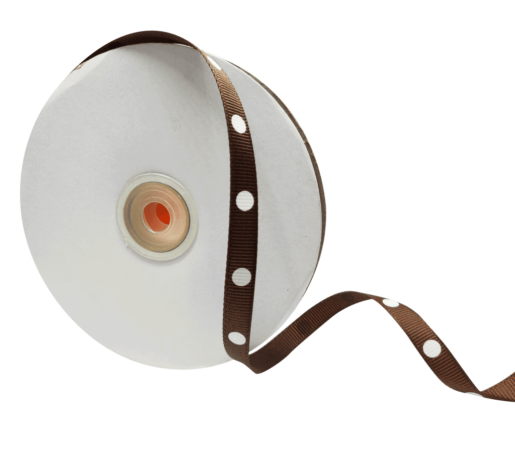 COFFEE BROWN WITH WHITE ARIA DOTS RIBBON (10MM | 45MTR)