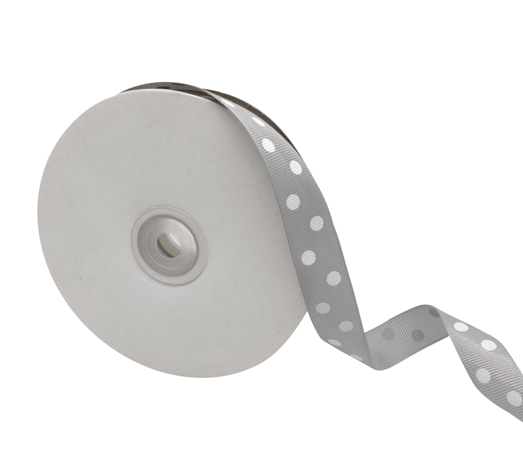 SILVER WITH WHITE ARIA DOTS RIBBON (20MM | 45MTR)