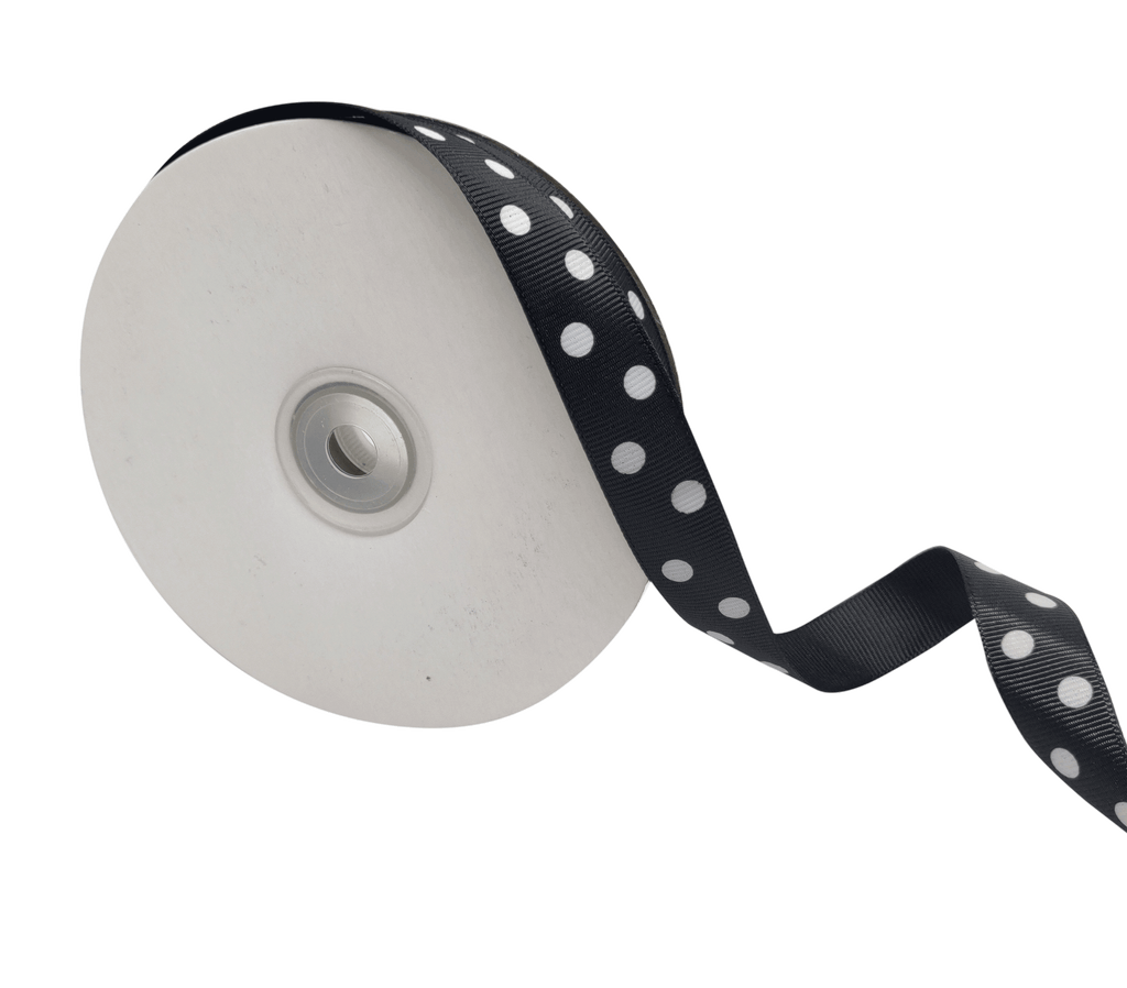BLACK WITH WHITE ARIA DOTS RIBBON (20MM | 45MTR)