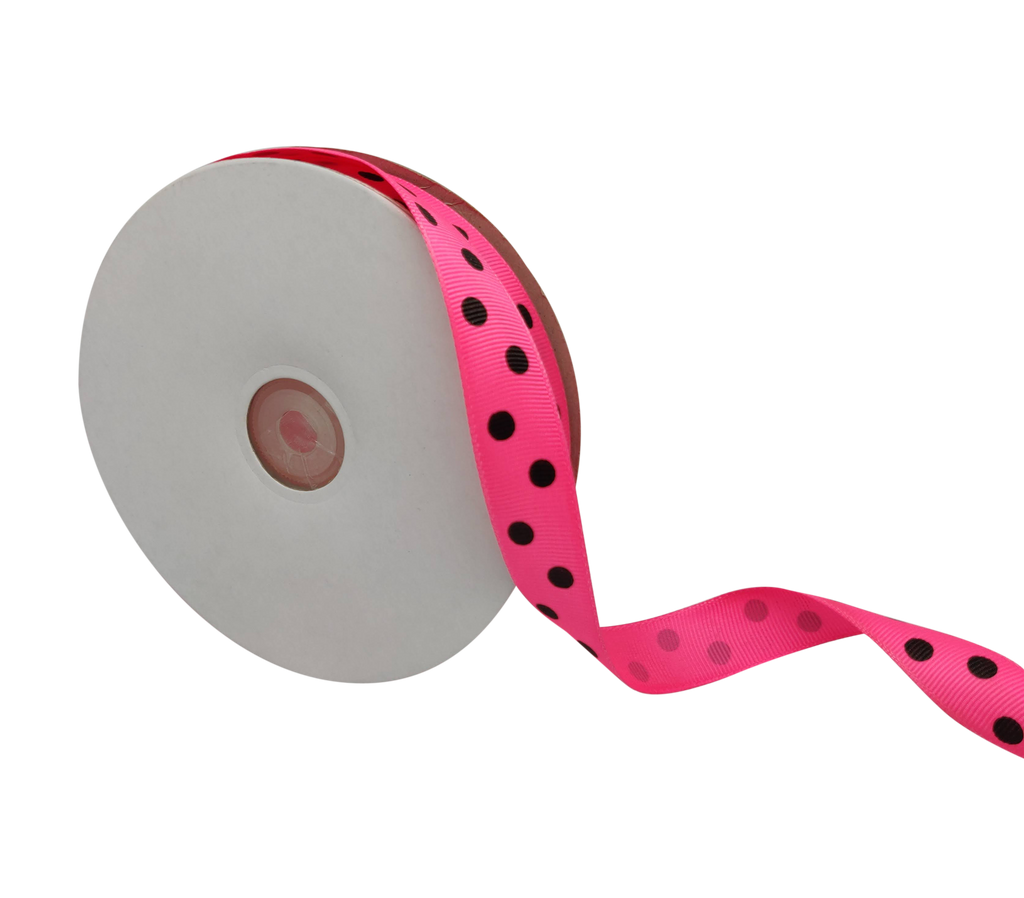 NEON PINK WITH BLACK ARIA DOTS RIBBON (20MM | 45MTR)