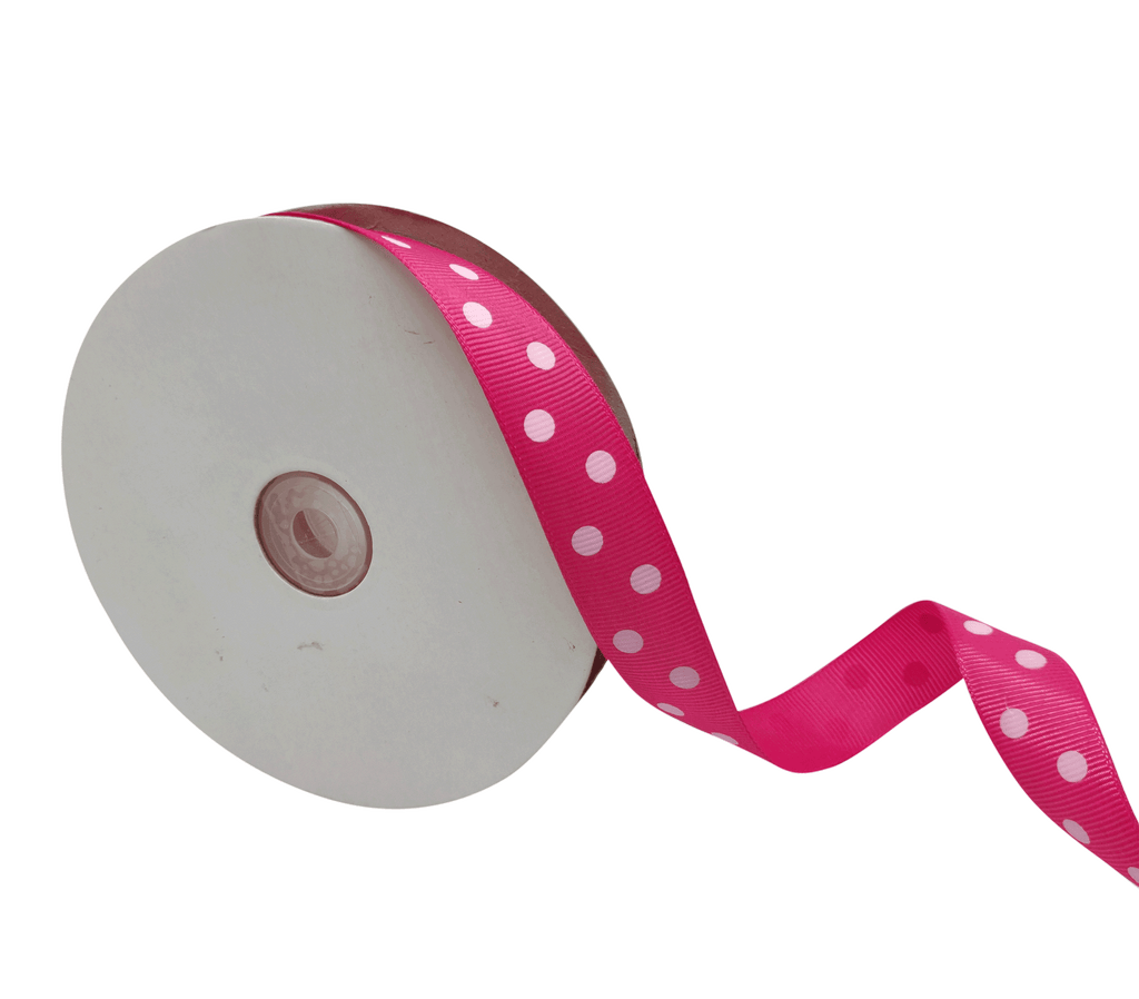 HOT PINK WITH WHITE ARIA DOTS RIBBON (20MM | 45MTR)