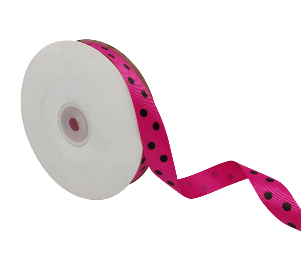 MAGENTA WITH BLACK ARIA DOTS RIBBON (20MM | 45MTR)