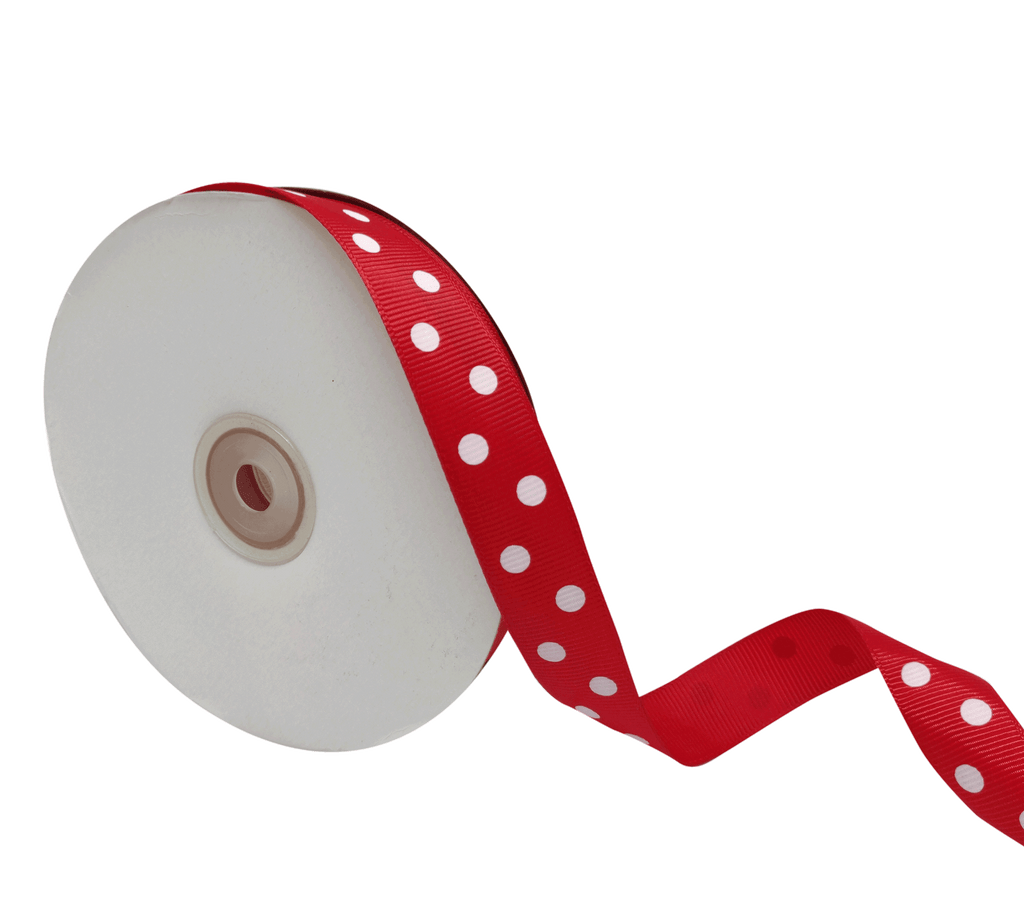 RED WITH WHITE ARIA DOTS RIBBON (20MM | 45MTR)