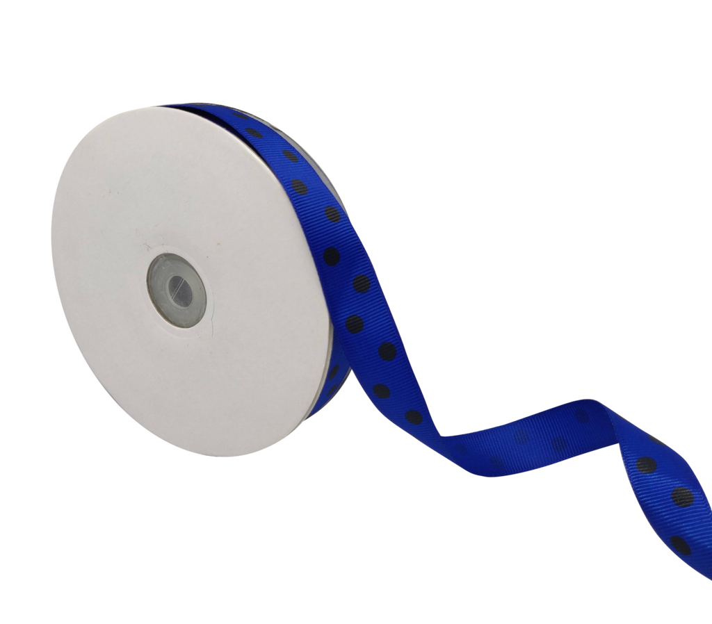 ROYAL. BLUE WITH BLACK ARIA DOTS RIBBON (20MM | 45MTR)