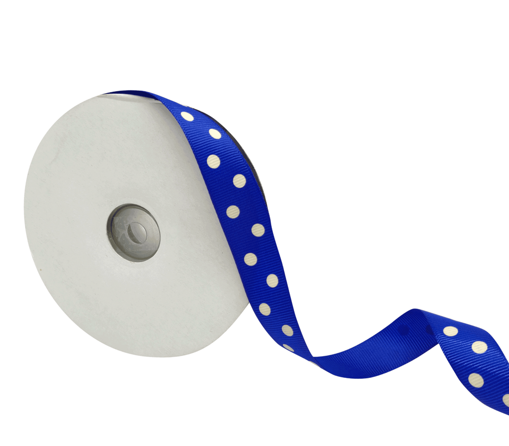 ROYAL. BLUE WITH WHITE ARIA DOTS RIBBON (20MM | 45MTR)