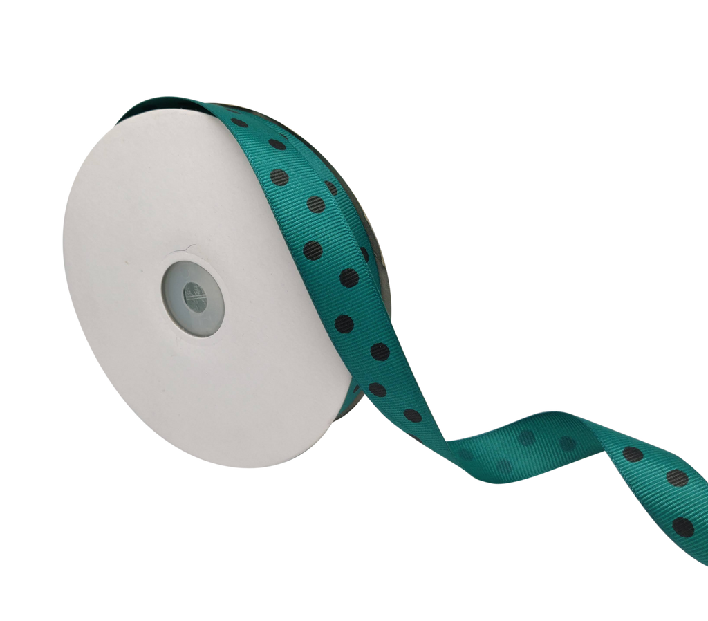 TEAL WITH BLACK ARIA DOTS RIBBON (20MM | 45MTR)