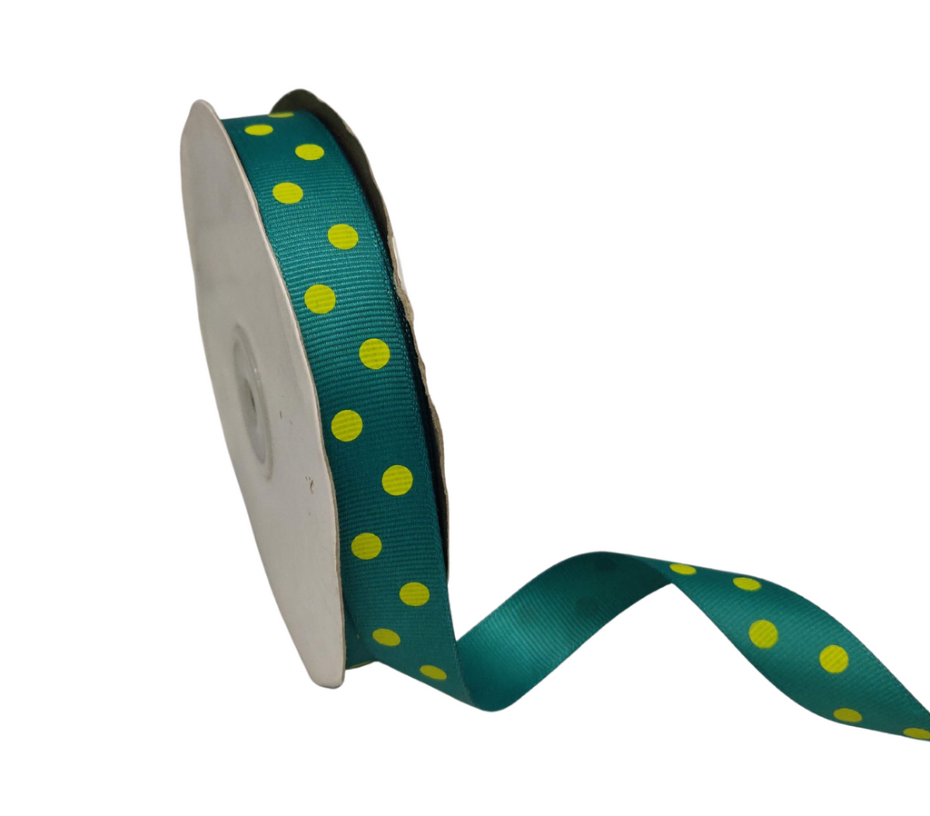 TEAL WITH YELLOW ARIA DOTS RIBBON (20MM | 45MTR)