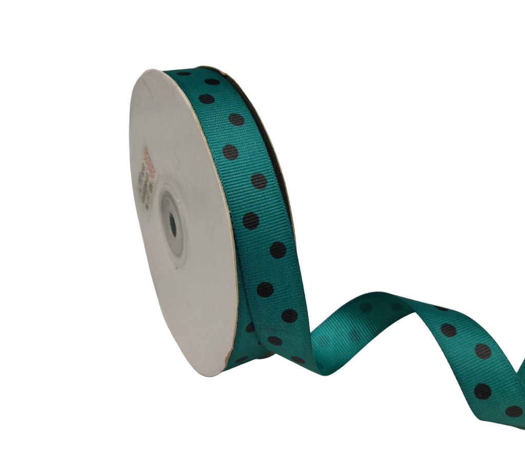 TURQUOISE BLUE WITH BLACK ARIA DOTS RIBBON (20MM | 45MTR)