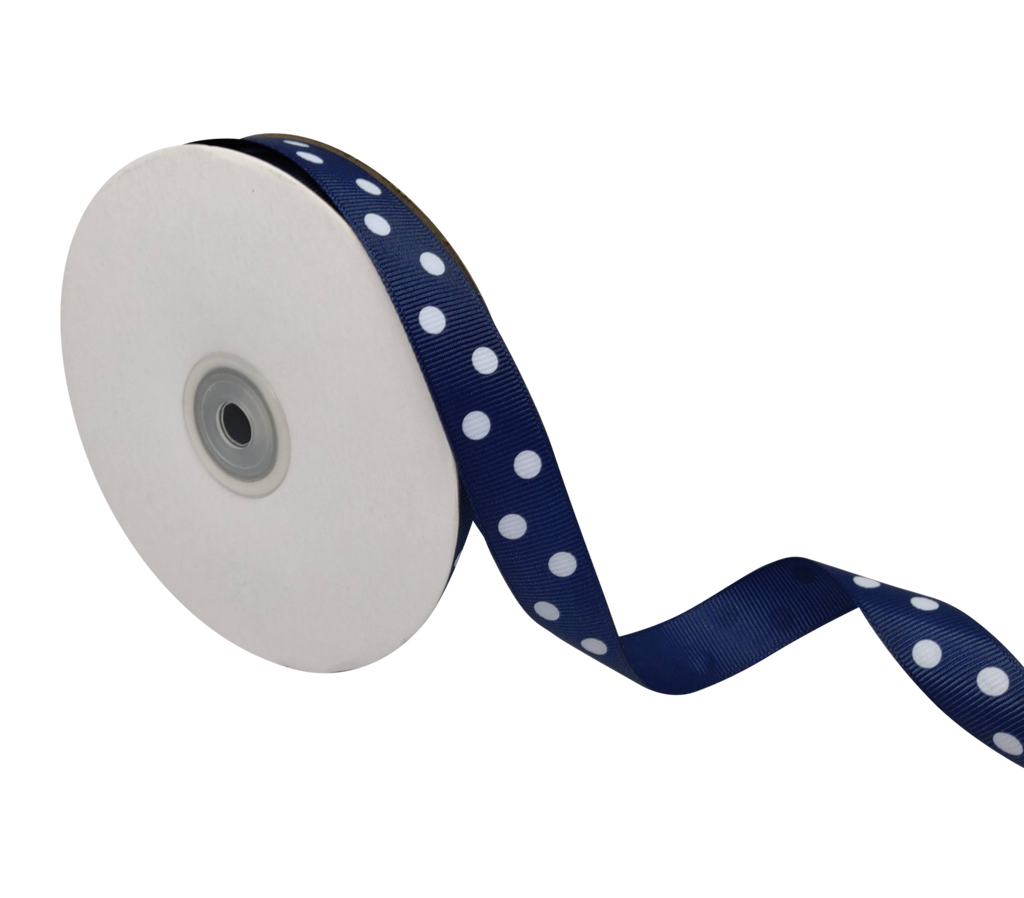 NAVY BLUE WITH WHITE ARIA DOTS RIBBON (20MM | 45MTR)