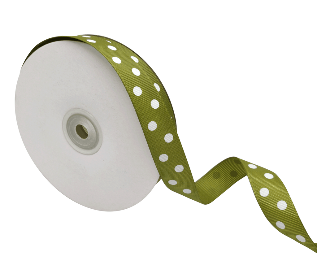 OLIVE GREEN WITH WHITE ARIA DOTS RIBBON (20MM | 45MTR)