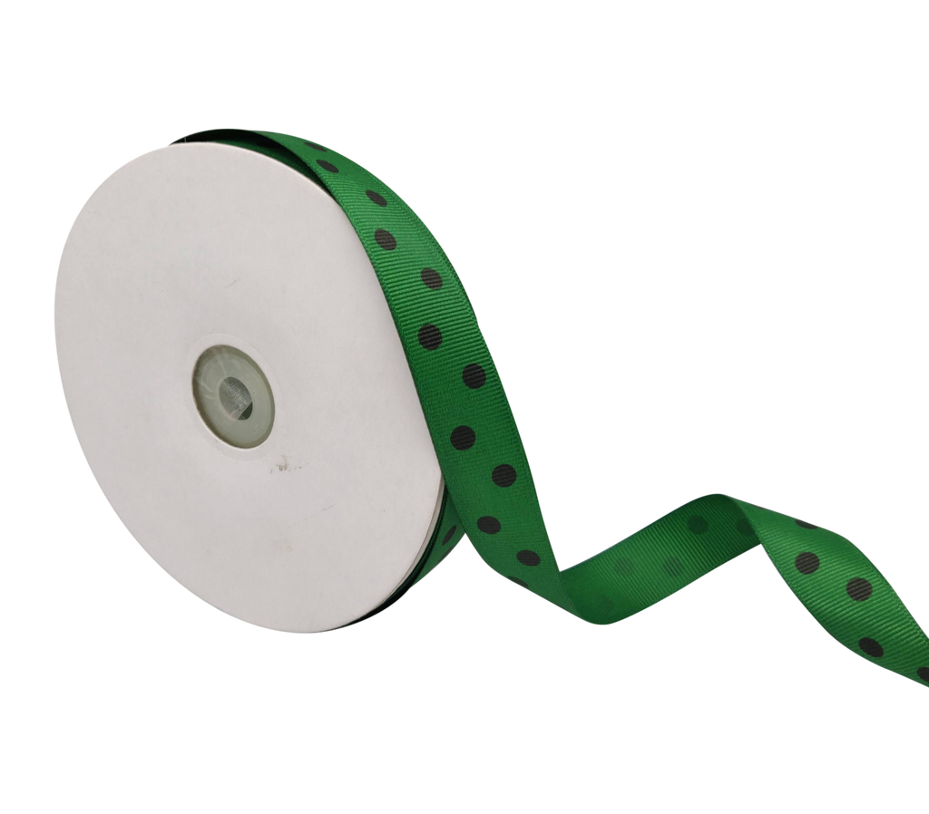 GREEN WITH BLACK ARIA DOTS RIBBON (20MM | 45MTR)