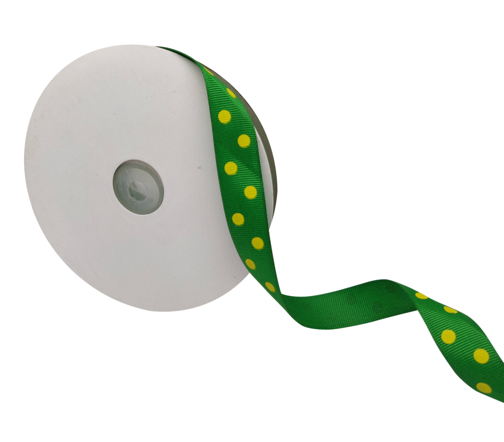 GREEN WITH YELLOW ARIA DOTS RIBBON (20MM | 45MTR)