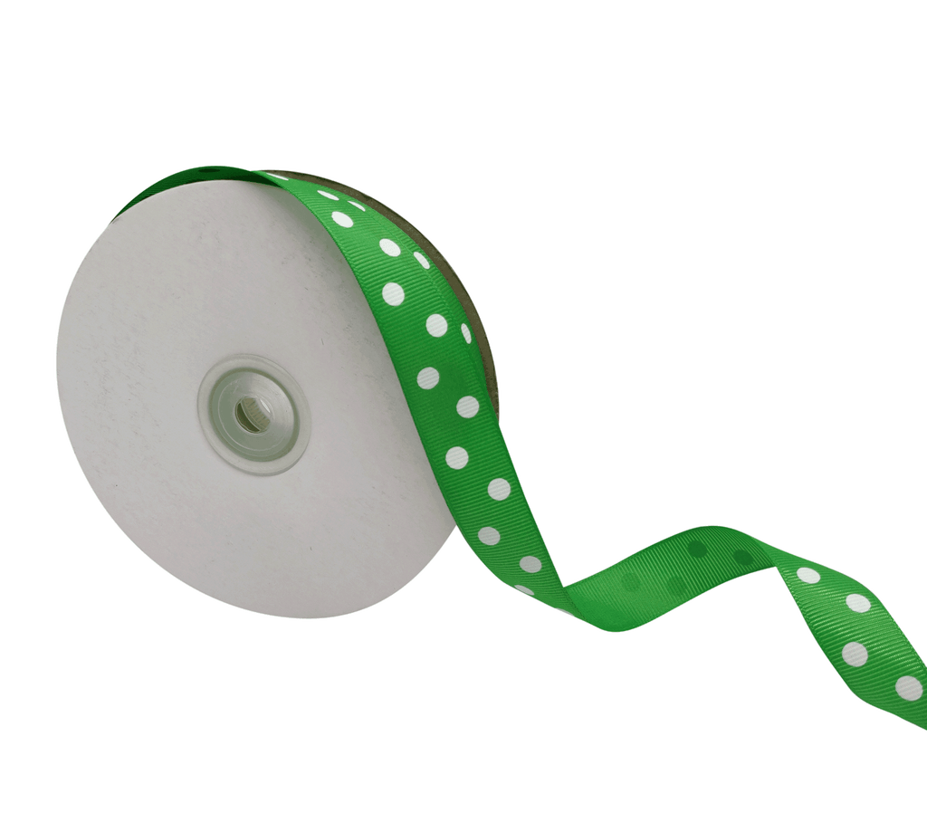GREEN WITH WHITE ARIA DOTS RIBBON (20MM | 45MTR)