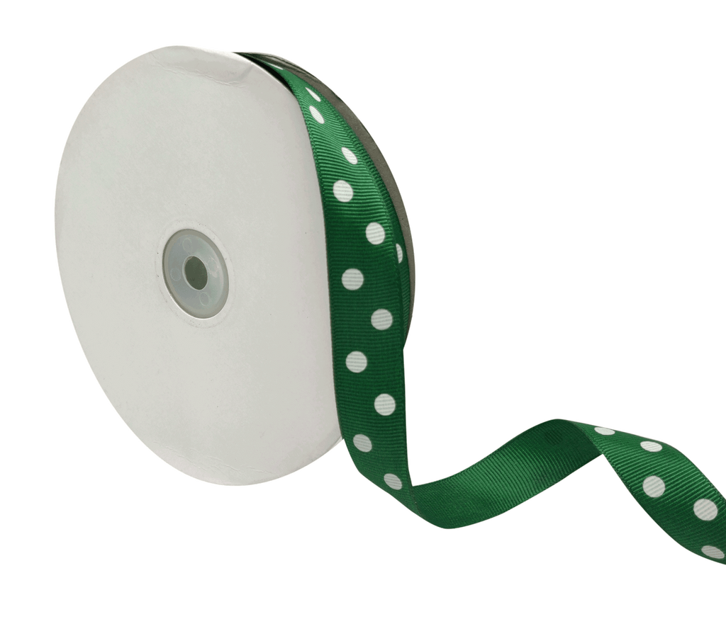 BOTTLE GREEN WITH WHITE ARIA DOTS RIBBON (20MM | 45MTR)