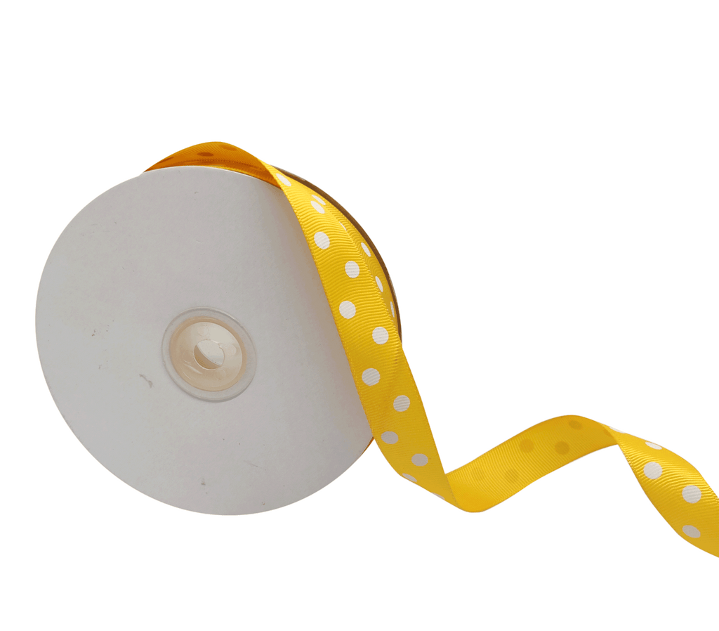 YELLOW WITH WHITE ARIA DOTS RIBBON (20MM | 45MTR)