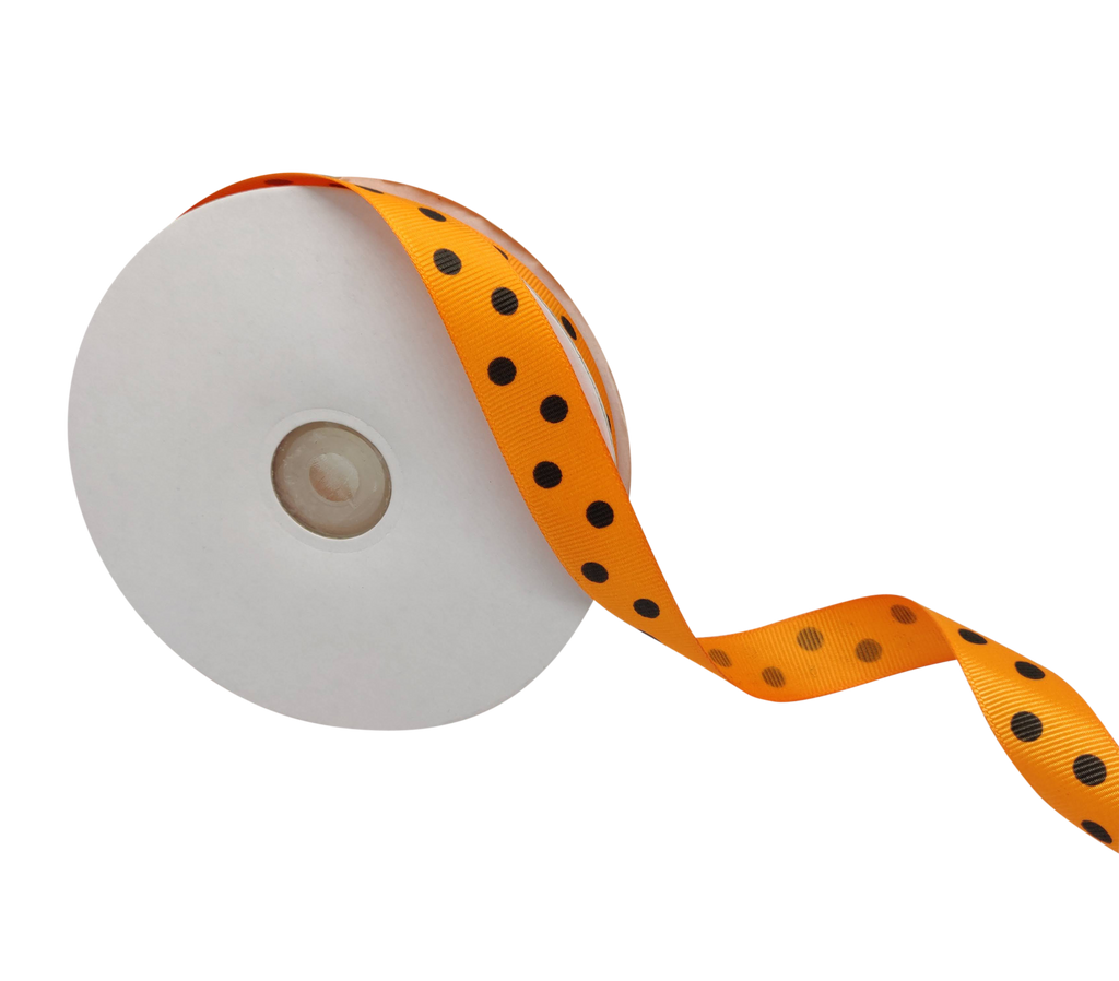 TANGERINE WITH BLACK ARIA DOTS RIBBON (20MM | 45MTR)