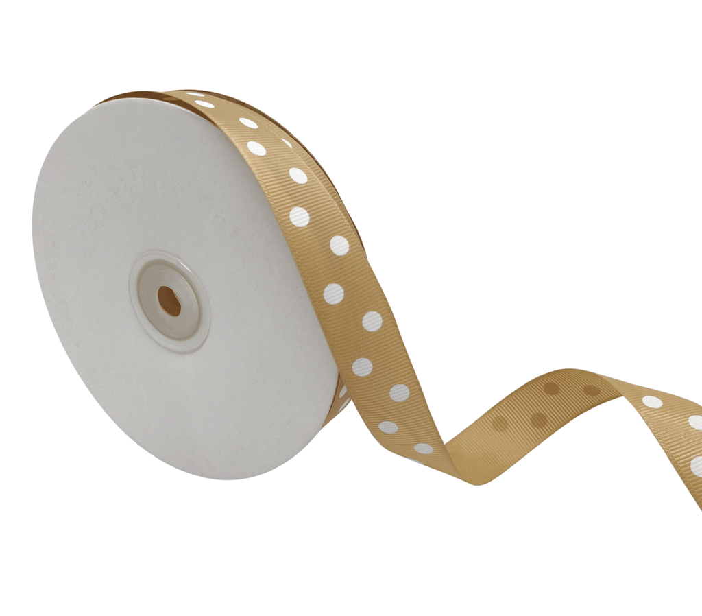 GOLD WITH WHITE ARIA DOTS RIBBON (20MM | 45MTR)