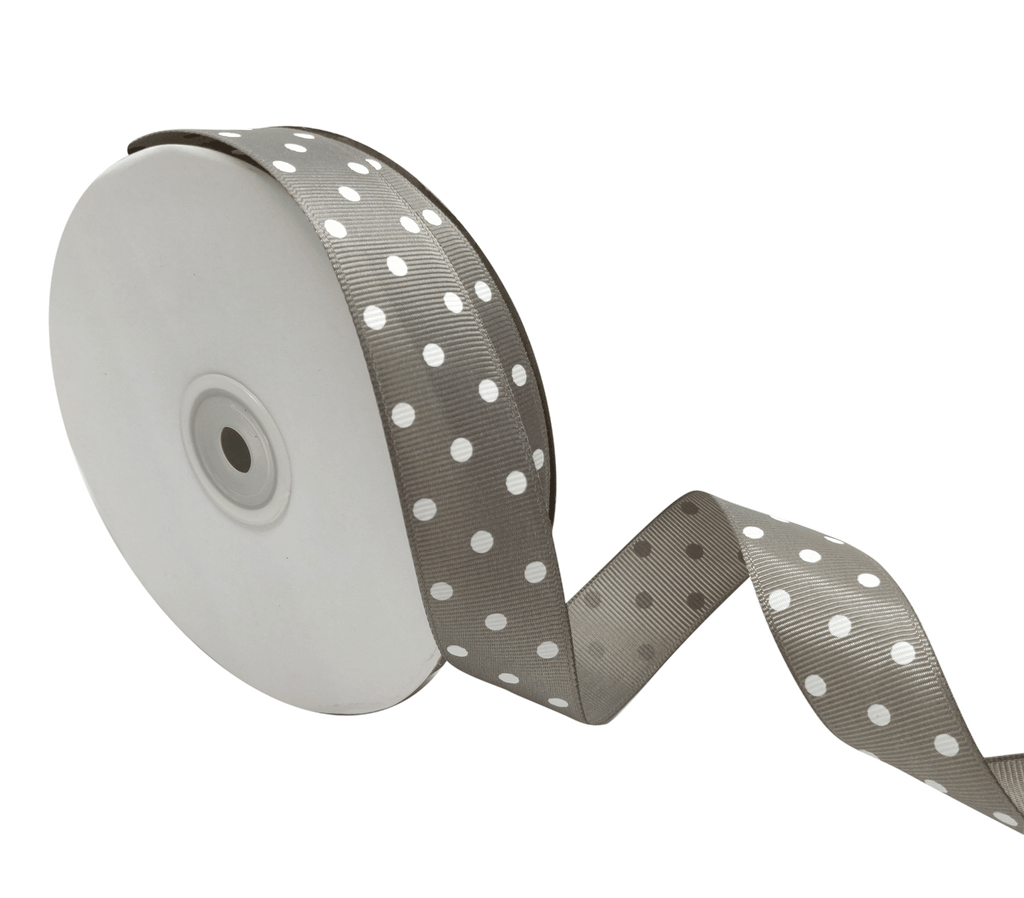 DARK GREY WITH WHITE ARIA DOTS RIBBON (25MM | 45MTR)
