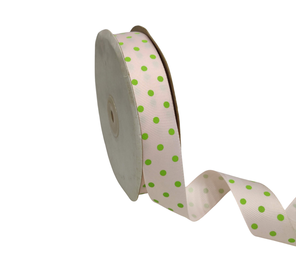 BARELY PINK WITH GREEN ARIA DOTS RIBBON (25MM | 45MTR)