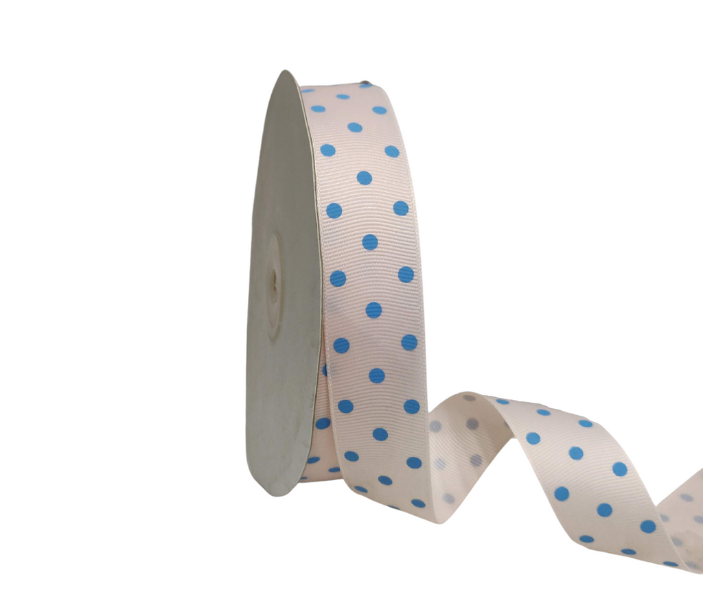 BARELY PINK WITH BLUE ARIA DOTS RIBBON (25MM | 45MTR)