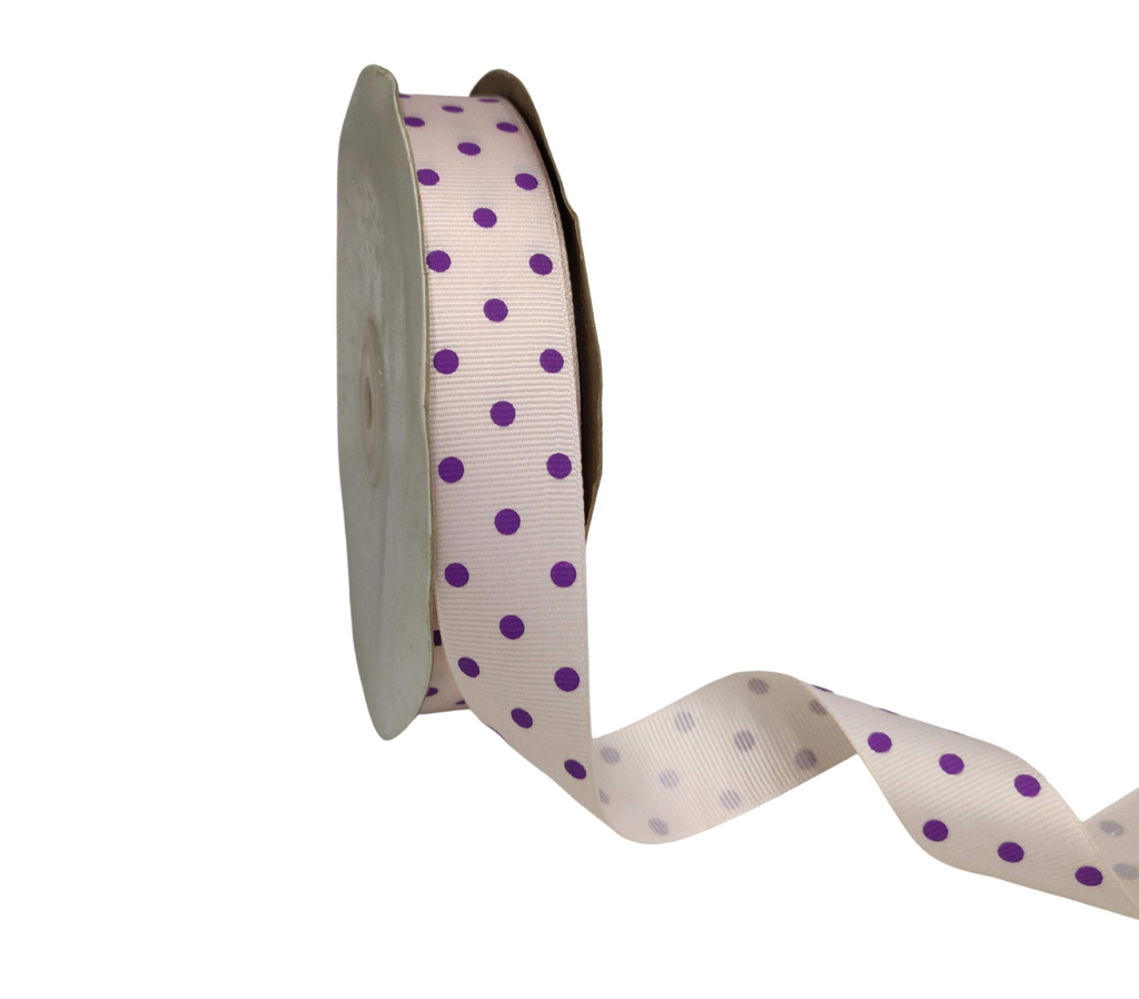 BARELY PINK WITH PURPLE ARIA DOTS RIBBON (25MM | 45MTR)