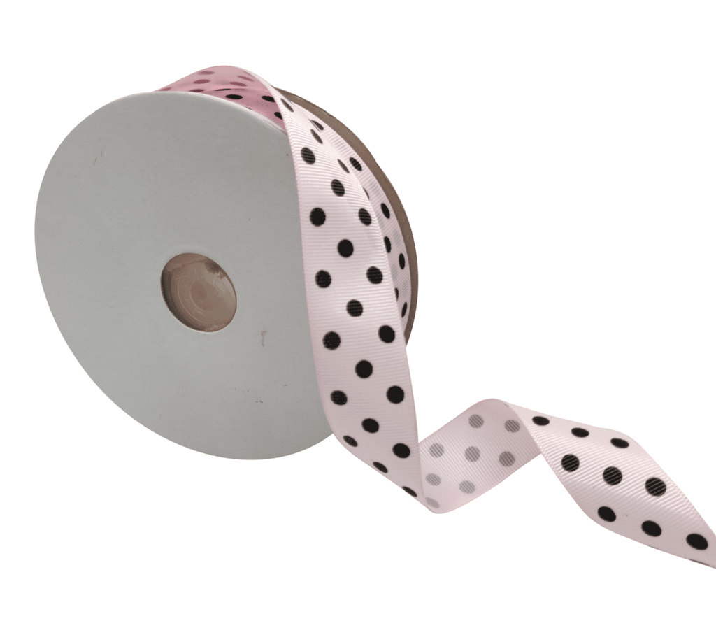 PALE PINK WITH BLACK ARIA DOTS RIBBON (25MM | 45MTR)