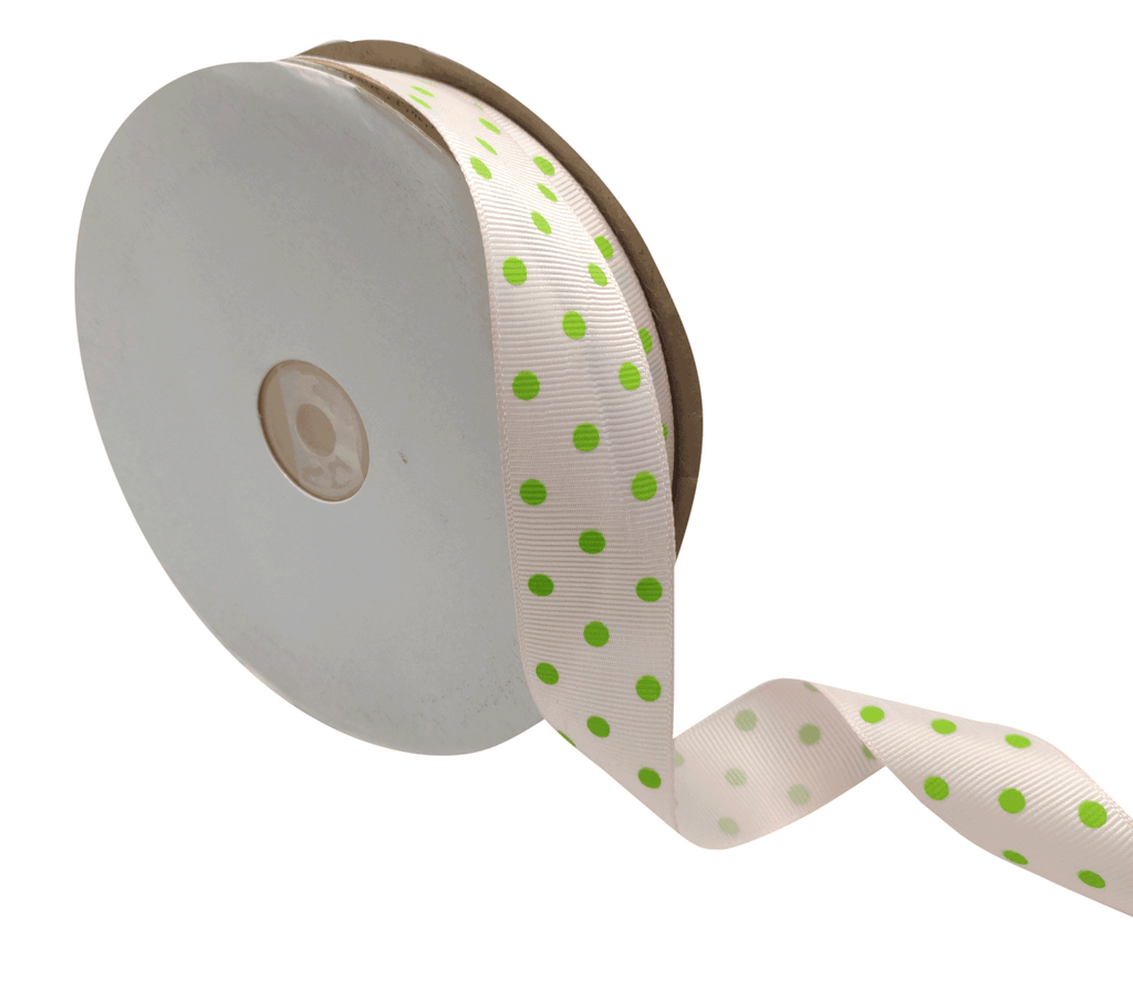 PALE PINK WITH GREEN ARIA DOTS RIBBON (25MM | 45MTR)