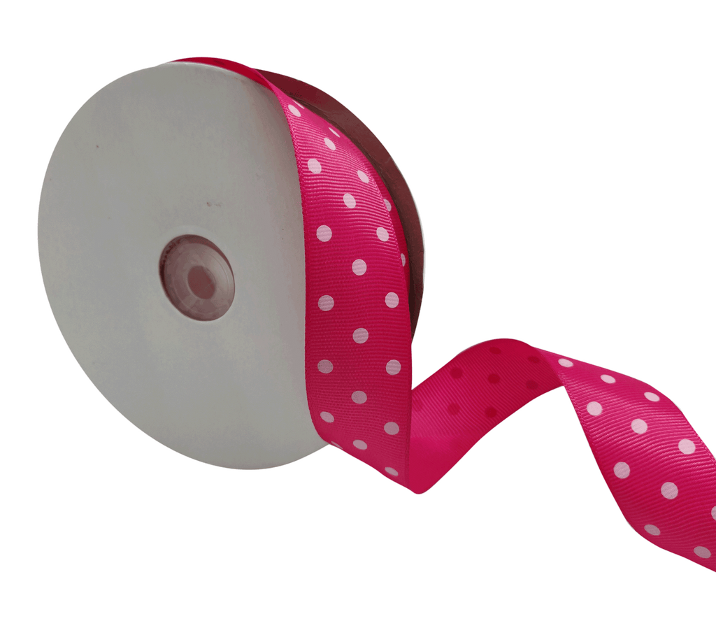 HOT PINK WITH WHITE ARIA DOTS RIBBON (25MM | 45MTR)