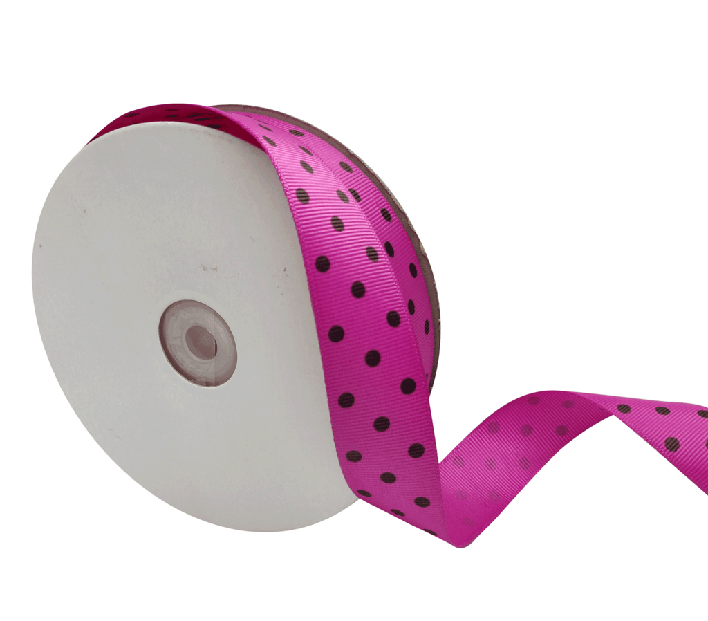 ORCHID PINK WITH BLACK ARIA DOTS RIBBON (25MM | 45MTR)