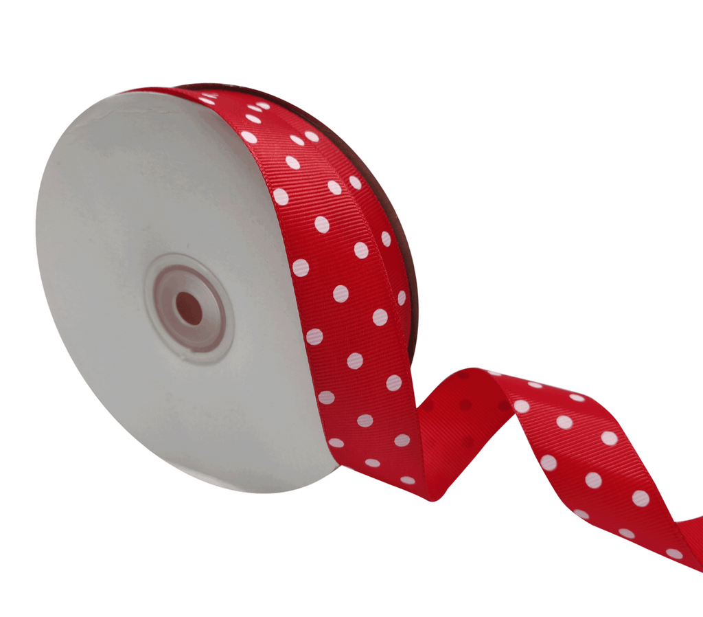 RED WITH WHITE ARIA DOTS RIBBON (25MM | 45MTR)