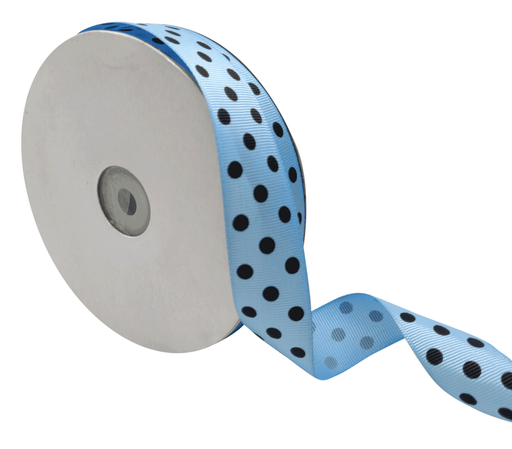 BABY BLUE WITH BLACK ARIA DOTS RIBBON (25MM | 45MTR)