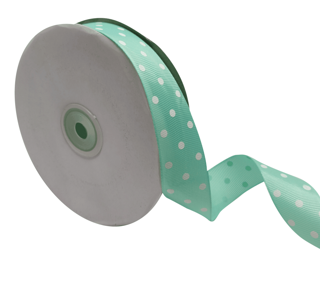 AQUA WITH WHITE ARIA DOTS RIBBON (25MM | 45MTR)