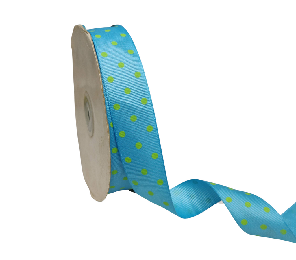 SKY BLUE WITH GREEN ARIA DOTS RIBBON (25MM | 45MTR)